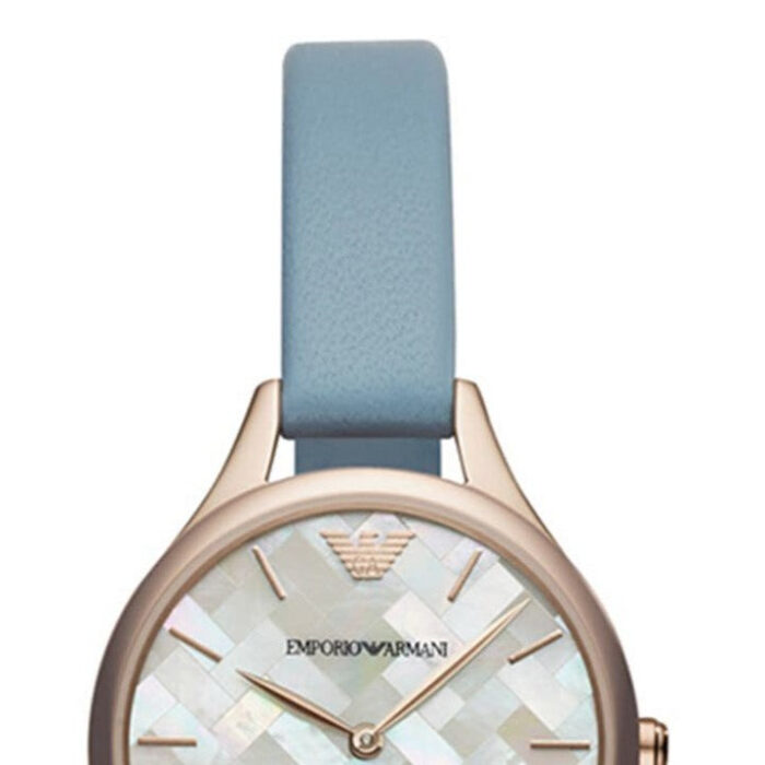 Emporio Armani Aurora Quartz Mother of Pearl White Dial Blue Leather Strap Watch For Women - AR11109 - Image 4